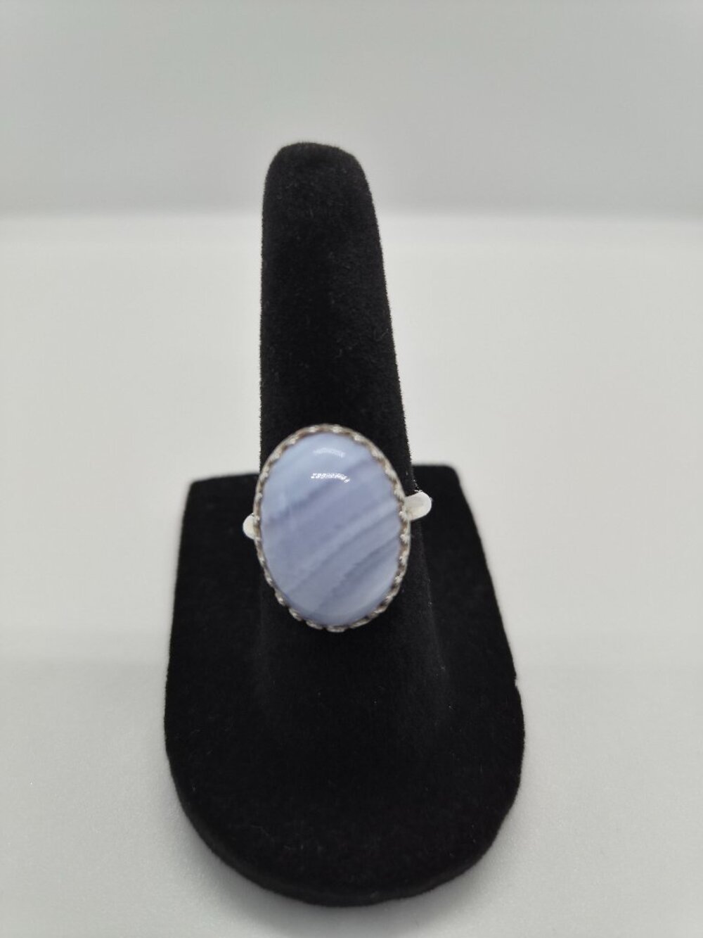 Sterling Silver Blue Lace Agate Ring Crown Bezel Size 6.5
